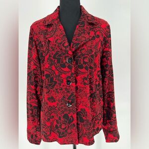 SAG HARBOR STRETCH RED‎ & BLACK FLORAL PATTERNED BLAZER
